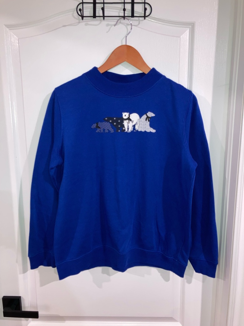 Royal Blue Polar Bear Graphic Mock Neck Sweatshirt Classic Editions - size M